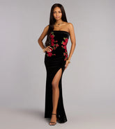 Naomi Velvet Rose Applique Formal Dress