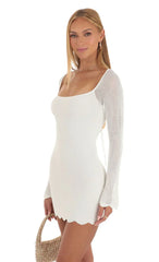 Crochet Bell Sleeve Dress in White