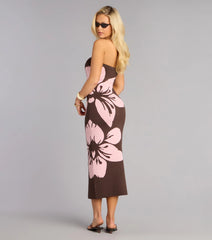 Bold Bloom Floral Knit Midi Tube Dress