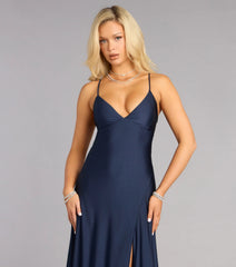 Mindy Satin A-Line Slit Formal Dress