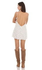 3D Floral Shift Dress in White