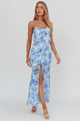 Frannie Vertical Ruffle Maxi Dress Floral Blue