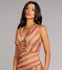 Golden Hour Groove Crochet Halter Maxi Dress
