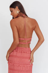 Helios Halterneck Shirred Sequin Top Rose