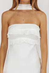 Damsel Reverse Halter Frill Trim Maxi Dress White