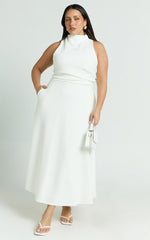 Macy Midi Dress High Neck A Line Dress in Off White