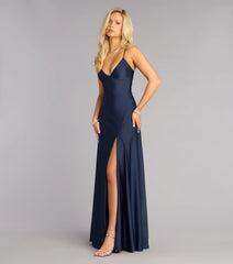 Mindy Satin A-Line Slit Formal Dress