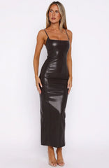 Forever Wanting PU Midi Dress Chocolate