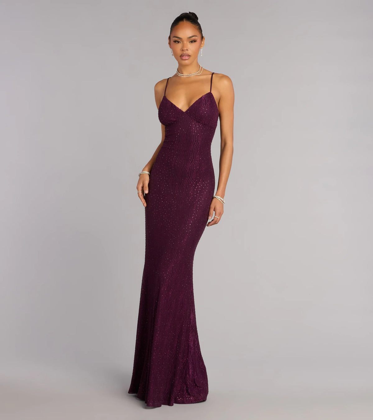 Skylar Rhinestone Tie Back Formal Dress