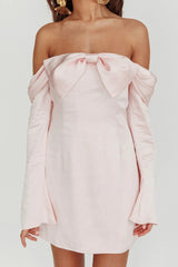 Lilith Off Shoulder Bow Mini Dress Blush