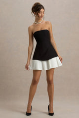 Autumn | Black & White Bandeau Mini Dress With Pleats