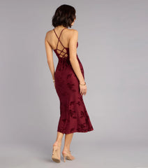Romance Language Floral Lace-Up Midi Dress