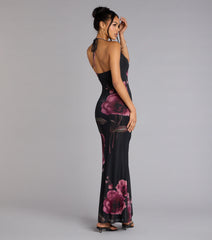 Rooftop Romance Floral Mesh Halter Maxi Dress